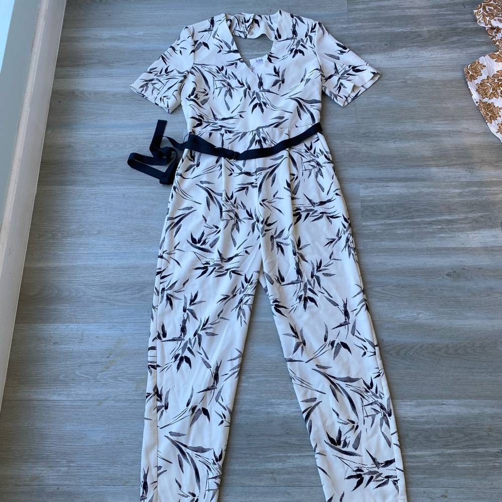 Topshop Black and White Leaf Print Jumpsuit